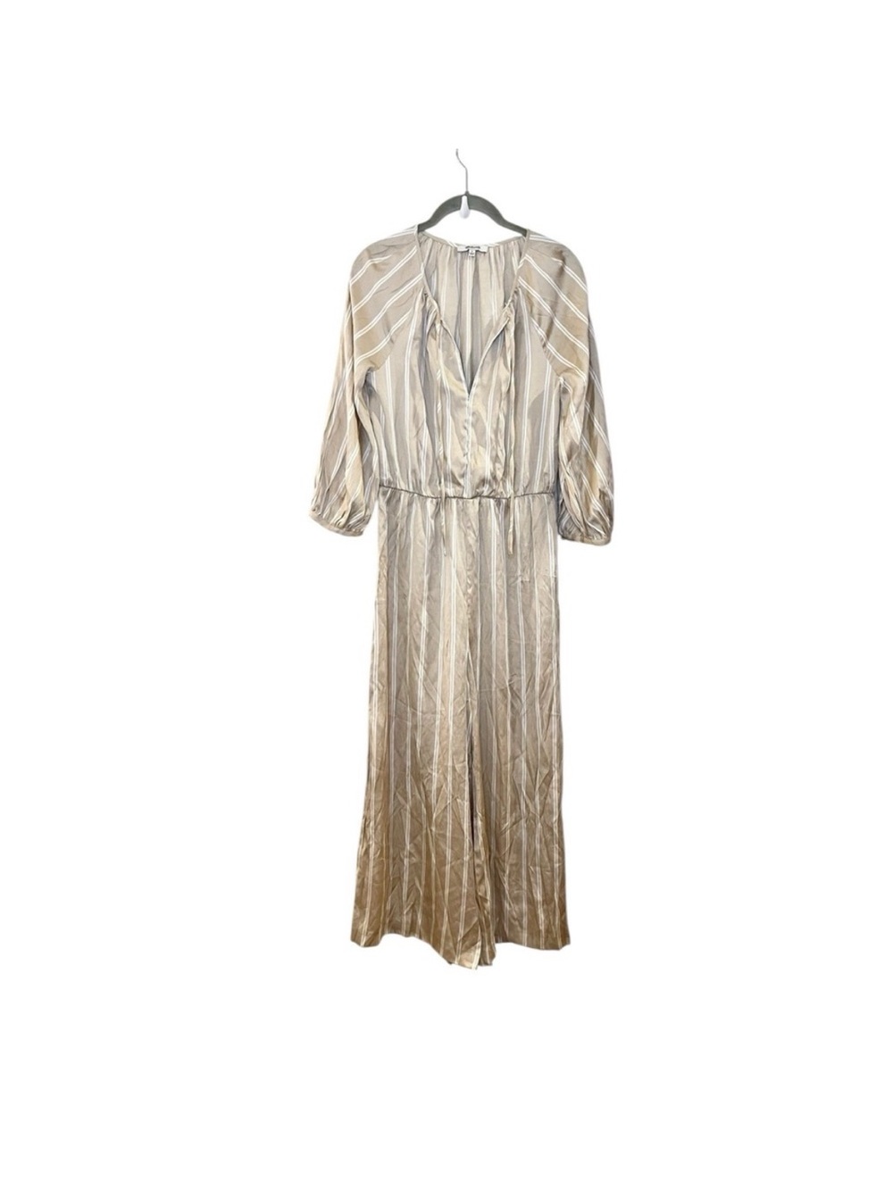 MADEWELL Striped Cypress Jumpsuit Faded Antler Neutral Cream Satin Button Wide S